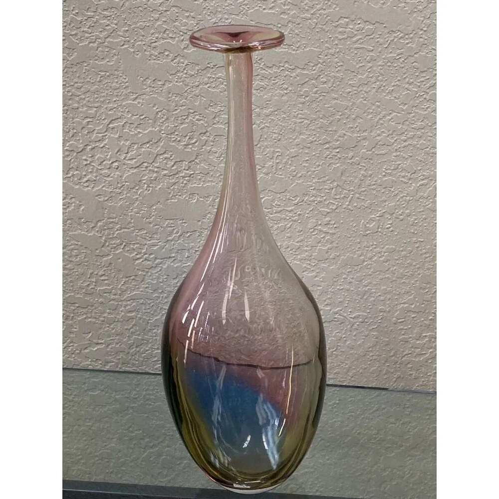 Kosta Boda Kjell Engman 11 1/2" Fidji Rainbow Art Glass Bottle Vase 48838 - Picture 6 of 16